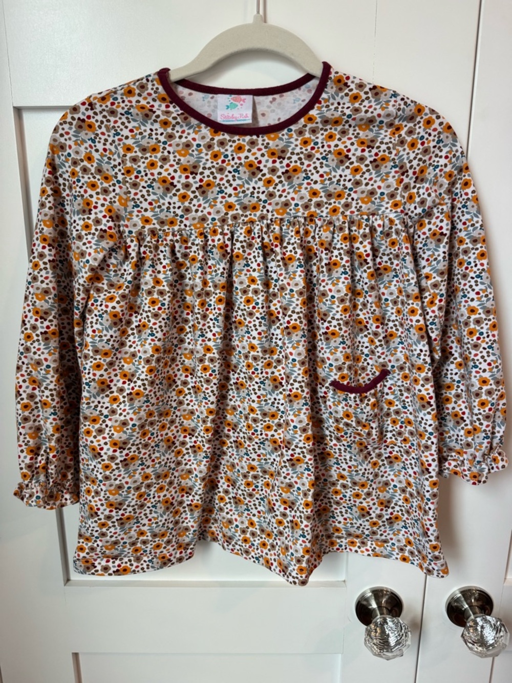Stitch Fish Girls Floral Long Sleeve Top with Burgundy Trim size 10 - Picture 2 of 8